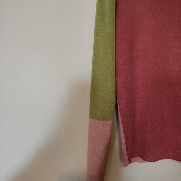CARLISLE WOMEN'S SILK SWEATER  MULTICOLOR BLOCK PATTERN SIZE LARGE MINIMALIST - Picture 6 of 15
